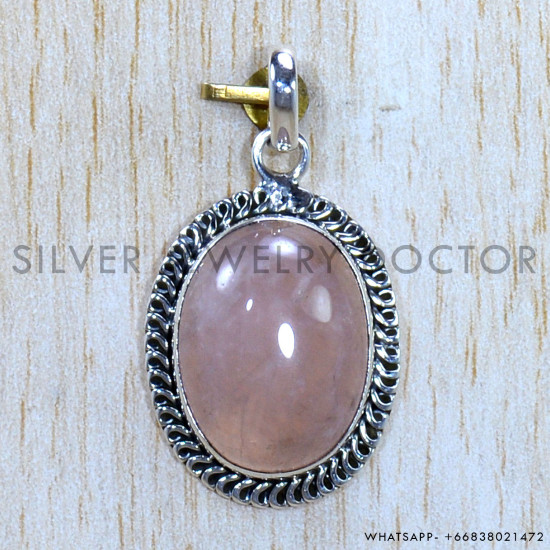 Rose Quartz 925 Sterling Silver Pendant (SJWP-1183)