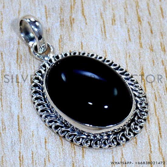 Black Onyx 925 Sterling Silver Pendant (SJWP-1184)