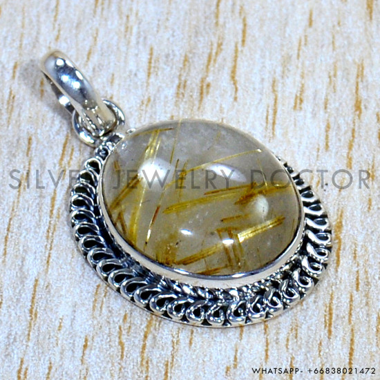 Golden Rutile 925 Sterling Silver Pendant (SJWP-1185)