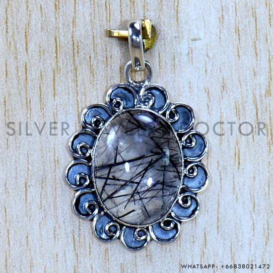 Black Rutile 925 Sterling Silver Pendant (SJWP-1187)