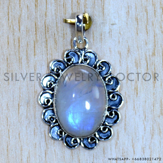Rainbow Moonstone 925 Sterling Silver Pendant (SJWP-1188)