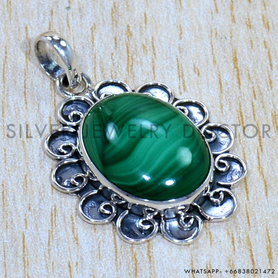 Malachite 925 Sterling Silver Pendant (SJWP-1189)