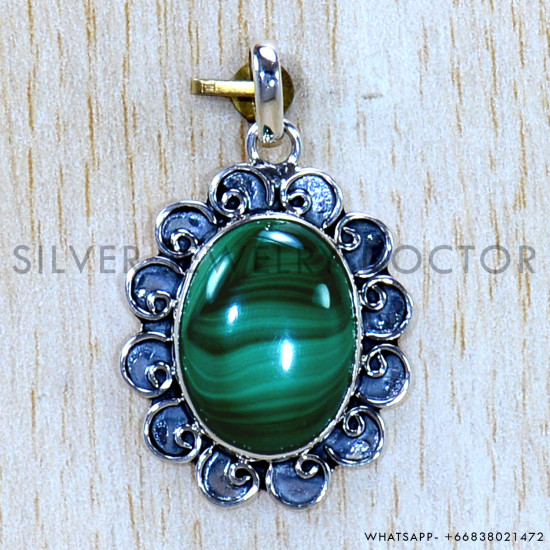 Malachite 925 Sterling Silver Pendant (SJWP-1189)