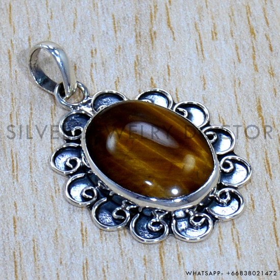 Tiger Eye 925 Sterling Silver Pendant (SJWP-1190)