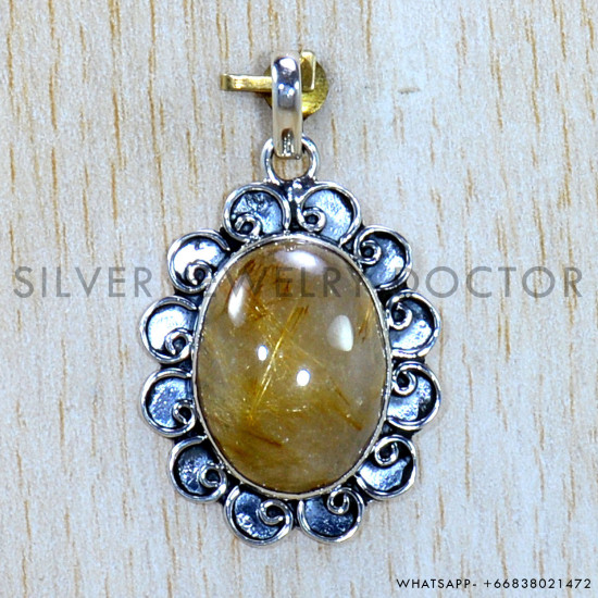 Golden Rutile 925 Sterling Silver Pendant (SJWP-1191)