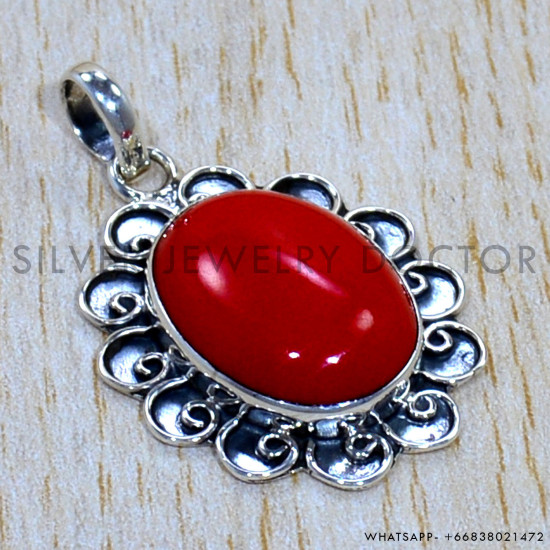 Coral 925 Sterling Silver Pendant (SJWP-1192)