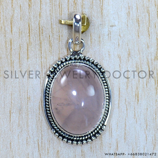 Rose Quartz 925 Sterling Silver Pendant (SJWP-1196)