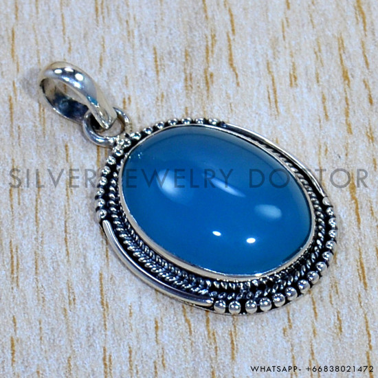Blue Chalcedony 925 Sterling Silver Pendant (SJWP-1197)