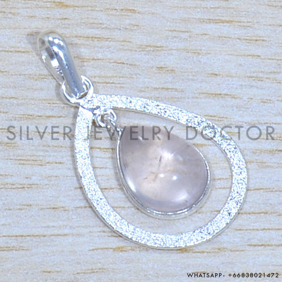 Rose Quartz 925 Sterling Silver Pendant (SJWP-1202)
