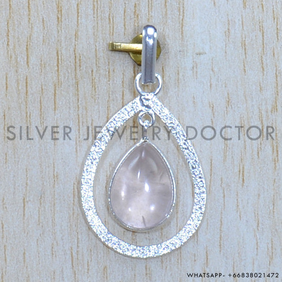Rose Quartz 925 Sterling Silver Pendant (SJWP-1202)