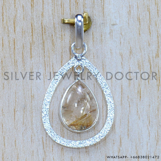 Golden Rutile 925 Sterling Silver Pendant (SJWP-1203)