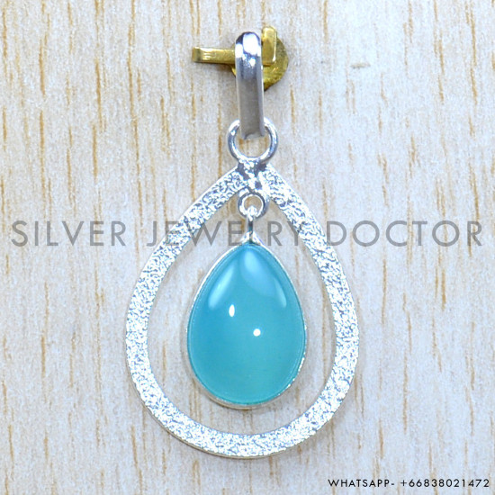 Blue Chalcedony 925 Sterling Silver Pendant (SJWP-1207)