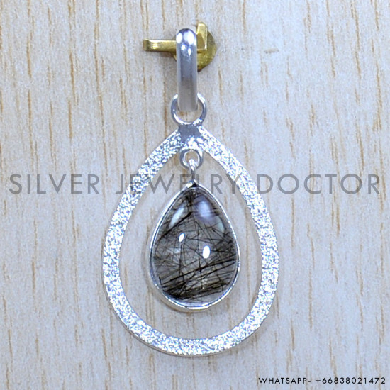 Black Rutile 925 Sterling Silver Pendant (SJWP-1208)
