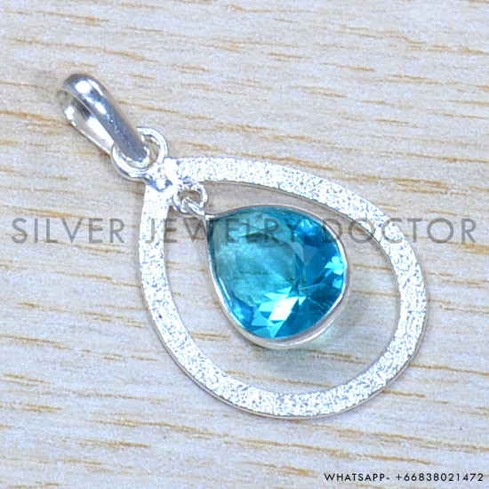 Blue Topaz 925 Sterling Silver Pendant (SJWP-1210)