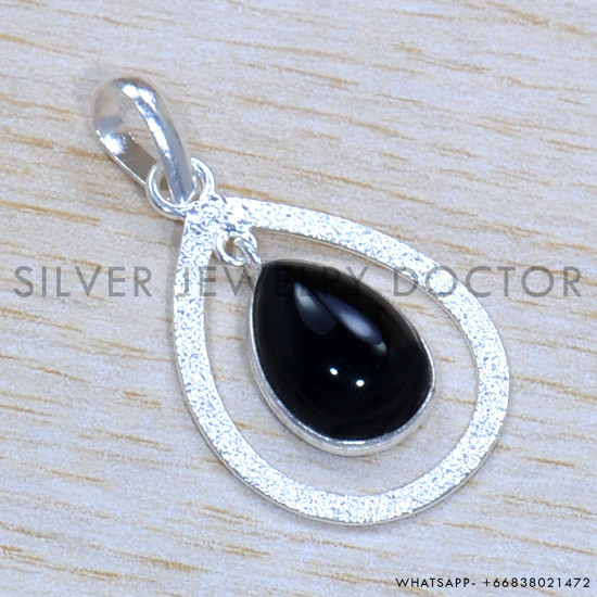 Black Onyx 925 Sterling Silver Pendant (SJWP-1211)