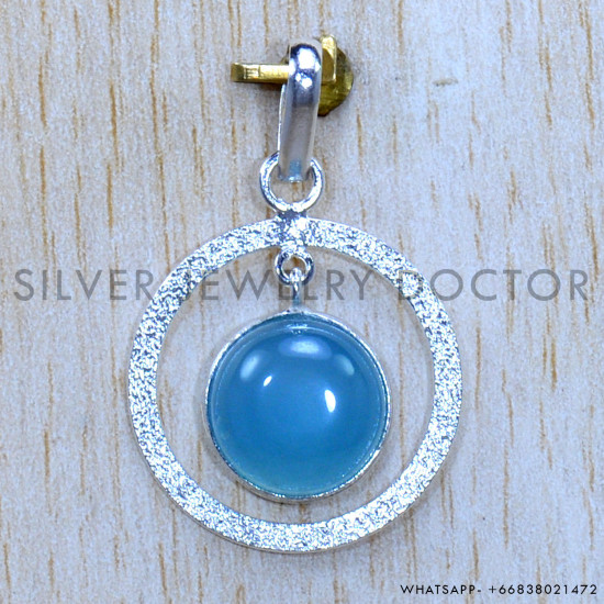 Blue Chalcedony 925 Sterling Silver Pendant (SJWP-1218)