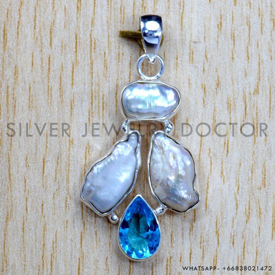 Blue Topaz 925 Sterling Silver Pendant (SJWP-122) Blue Topaz 925 Sterling Silver Pendant (SJWP-122)