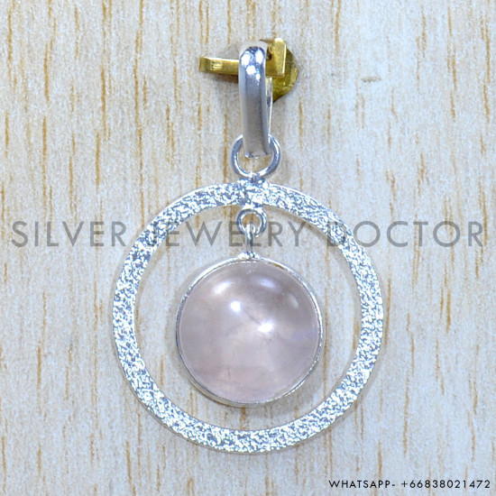 Rose Quartz 925 Sterling Silver Pendant (SJWP-1223)