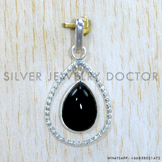 Black Onyx 925 Sterling Silver Pendant (SJWP-1241)
