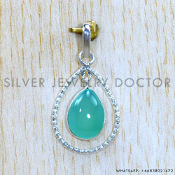 Blue Chalcedony 925 Sterling Silver Pendant (SJWP-1242)