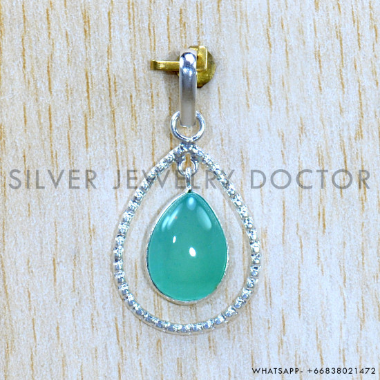 Blue Chalcedony 925 Sterling Silver Pendant (SJWP-1242)
