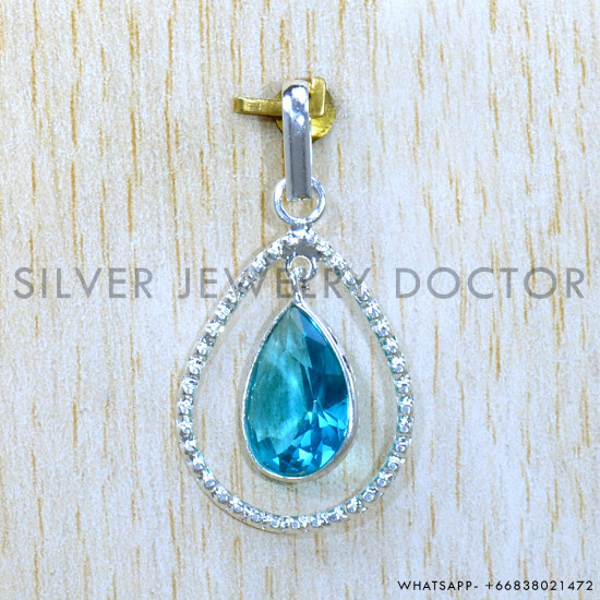 Blue Topaz 925 Sterling Silver Pendant (SJWP-1244)