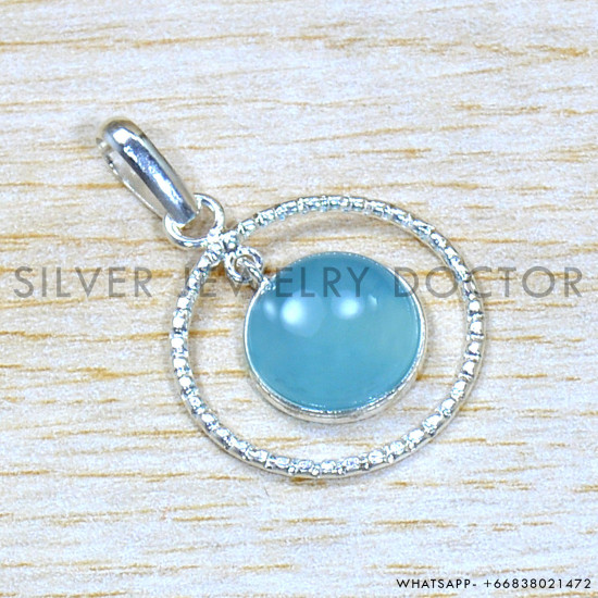 Blue Chalcedony 925 Sterling Silver Pendant (SJWP-1261)