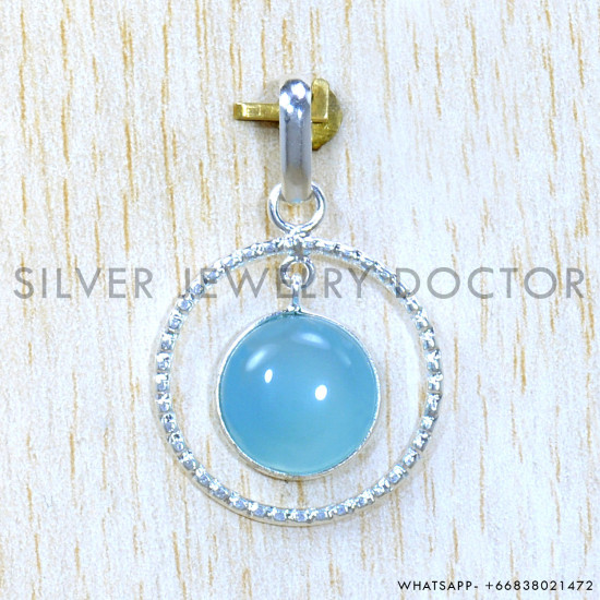 Blue Chalcedony 925 Sterling Silver Pendant (SJWP-1261)