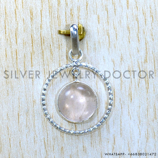 Rose Quartz 925 Sterling Silver Pendant (SJWP-1262)