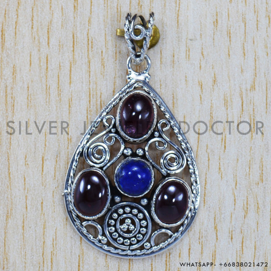 Lapis Lazuli 925 Sterling Silver Pendant (SJWP-128) Lapis Lazuli 925 Sterling Silver Pendant (SJWP-128)