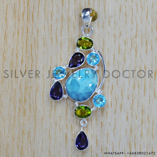 Larimar 925 Sterling Silver Pendant (SJWP-134) Larimar 925 Sterling Silver Pendant (SJWP-134)