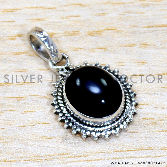 Black Onyx 925 Sterling Silver Pendant (SJWP-1474) Black Onyx 925 Sterling Silver Pendant (SJWP-1474)