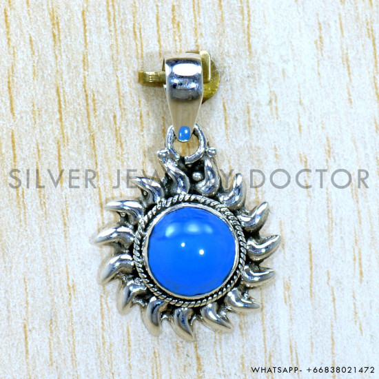 Blue Chalcedony 925 Sterling Silver Pendant (SJWP-1482)
