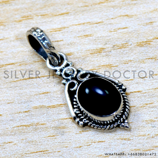 Black Onyx 925 Sterling Silver Pendant (SJWP-1497)