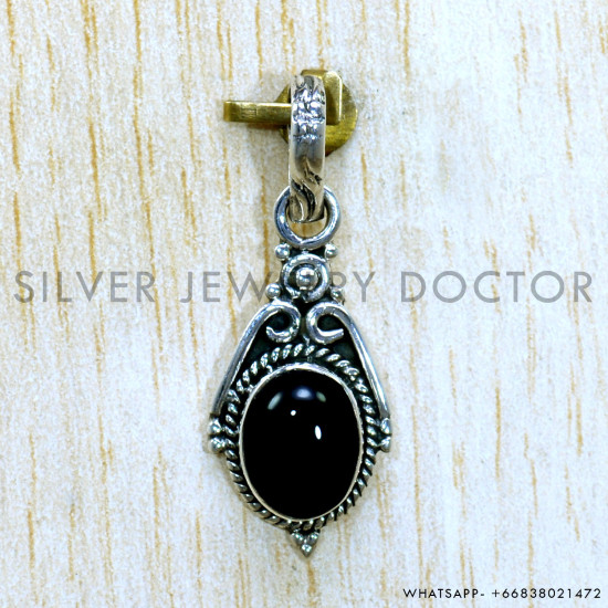 Black Onyx 925 Sterling Silver Pendant (SJWP-1497)