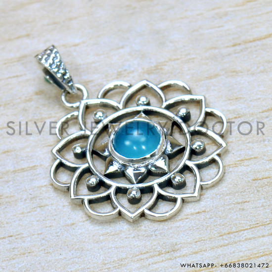 Blue Chalcedony 925 Sterling Silver Pendant (SJWP-1506) Blue Chalcedony 925 Sterling Silver Pendant (SJWP-1506)