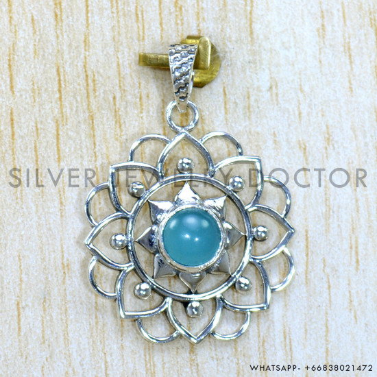 Blue Chalcedony 925 Sterling Silver Pendant (SJWP-1506) Blue Chalcedony 925 Sterling Silver Pendant (SJWP-1506)