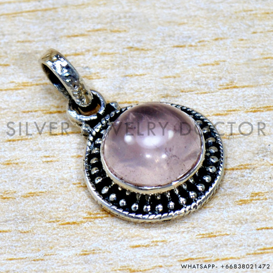Rose Quartz 925 Sterling Silver Pendant (SJWP-1507)