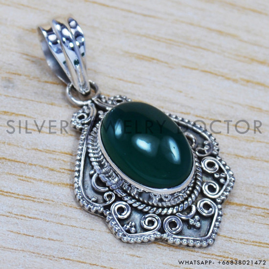 Green Onyx 925 Sterling Silver Pendant (SJWP-151) Green Onyx 925 Sterling Silver Pendant (SJWP-151)