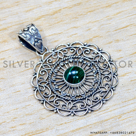 Malachite 925 Sterling Silver Pendant (SJWP-1515) Malachite 925 Sterling Silver Pendant (SJWP-1515)