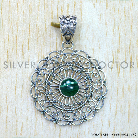 Malachite 925 Sterling Silver Pendant (SJWP-1515) Malachite 925 Sterling Silver Pendant (SJWP-1515)