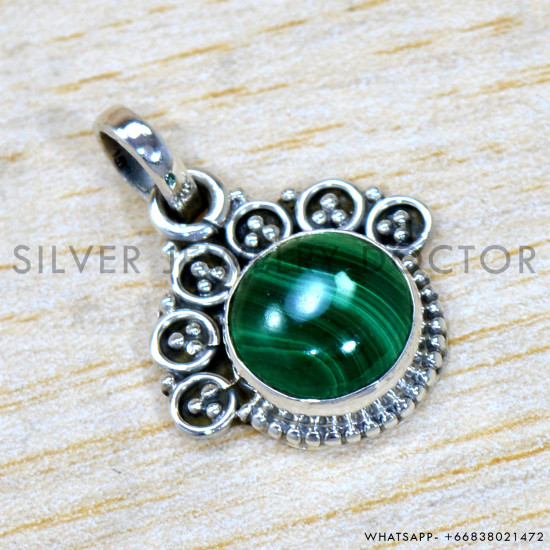 Malachite 925 Sterling Silver Pendant (SJWP-1526) Malachite 925 Sterling Silver Pendant (SJWP-1526)