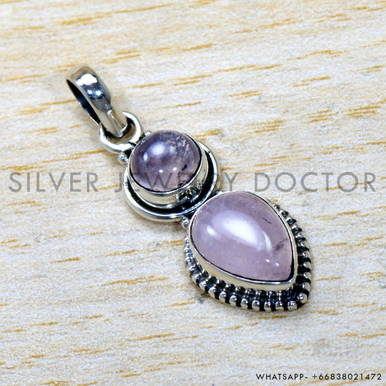 Rose Quartz 925 Sterling Silver Pendant (SJWP-1534) Rose Quartz 925 Sterling Silver Pendant (SJWP-1534)