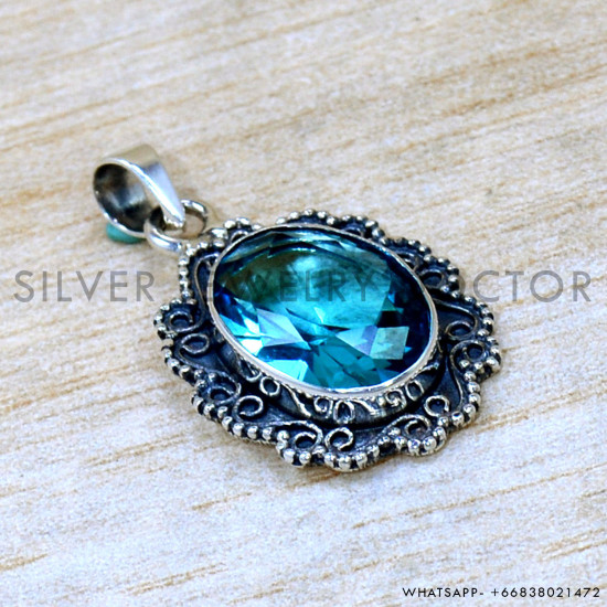 Blue Topaz 925 Sterling Silver Pendant (SJWP-1543) Blue Topaz 925 Sterling Silver Pendant (SJWP-1543)