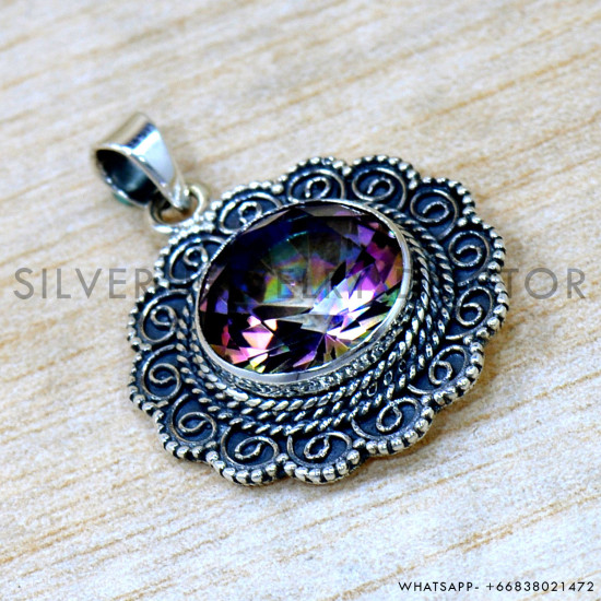 Mystic Topaz 925 Sterling Silver Pendant (SJWP-1547) Mystic Topaz 925 Sterling Silver Pendant (SJWP-1547)
