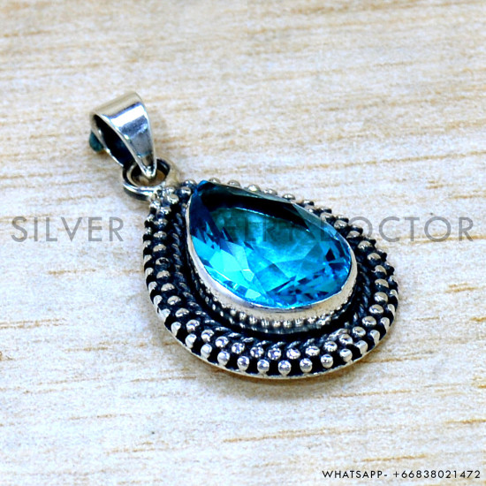Blue Topaz 925 Sterling Silver Pendant (SJWP-1548) Blue Topaz 925 Sterling Silver Pendant (SJWP-1548)