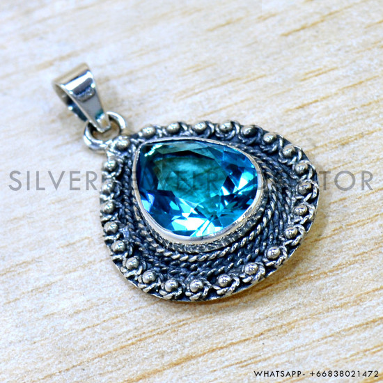 Blue Topaz 925 Sterling Silver Pendant (SJWP-1550) Blue Topaz 925 Sterling Silver Pendant (SJWP-1550)