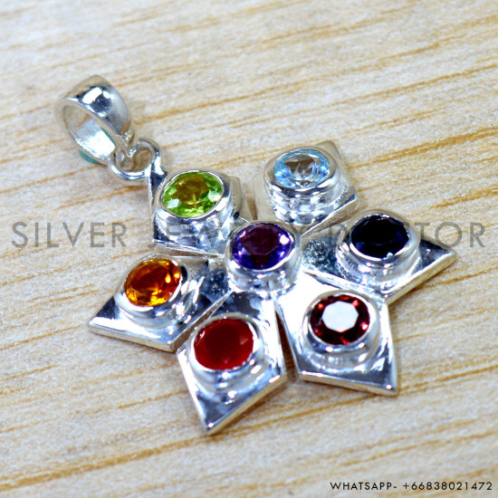 Multistone 925 Sterling Silver Pendant (SJWP-1554)