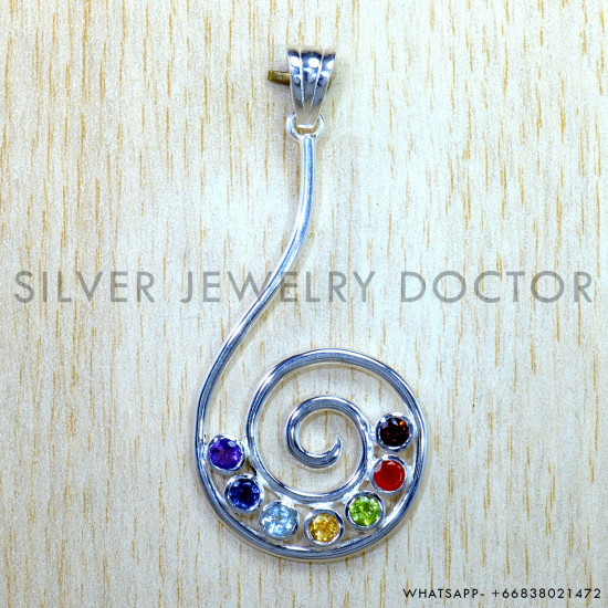 Multistone 925 Sterling Silver Pendant (SJWP-1555)