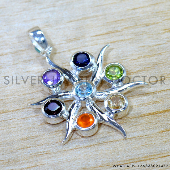 Multistone 925 Sterling Silver Pendant (SJWP-1557)